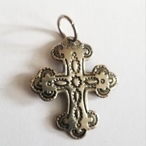 Cross pendant silver tone metal charm plus sign southwestern